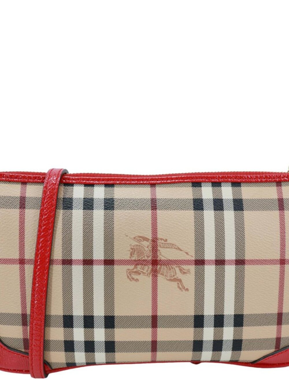 Burberry Peyton Small Haymarket Check Canvas Crossbody Clutch Military Red